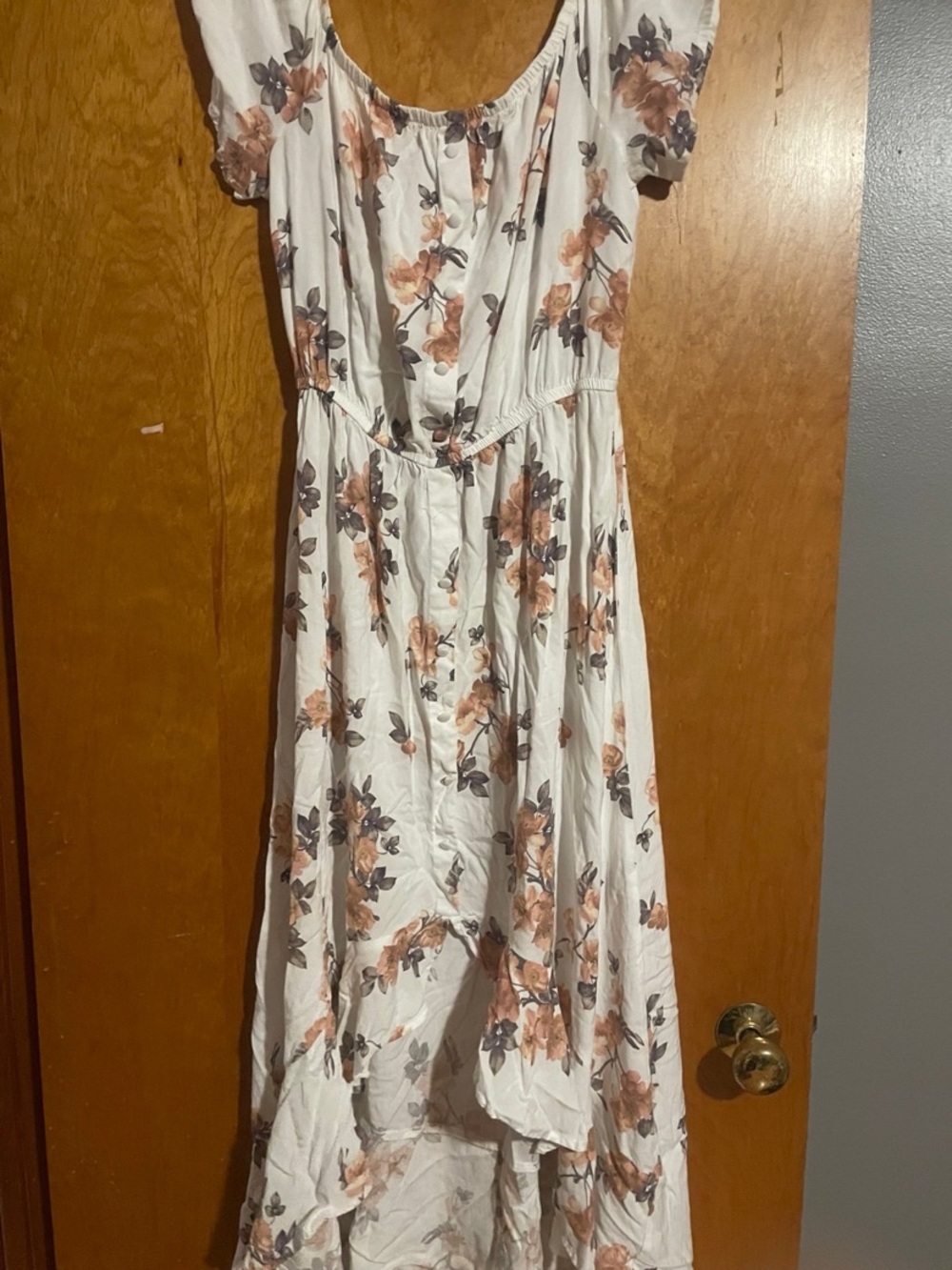 J for Justify White Maxi Dress with Peach and Gray Floral Print